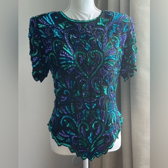 Laurence Kazar New York 100% Silk and Sequin Top Size Medium Vintage - Picture 1 of 10